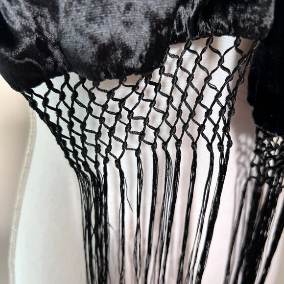 Yves Saint Laurent by Tom Ford Fall 2001 Runway Logo Black Velvet Silk Scarf - Picture 9 of 10